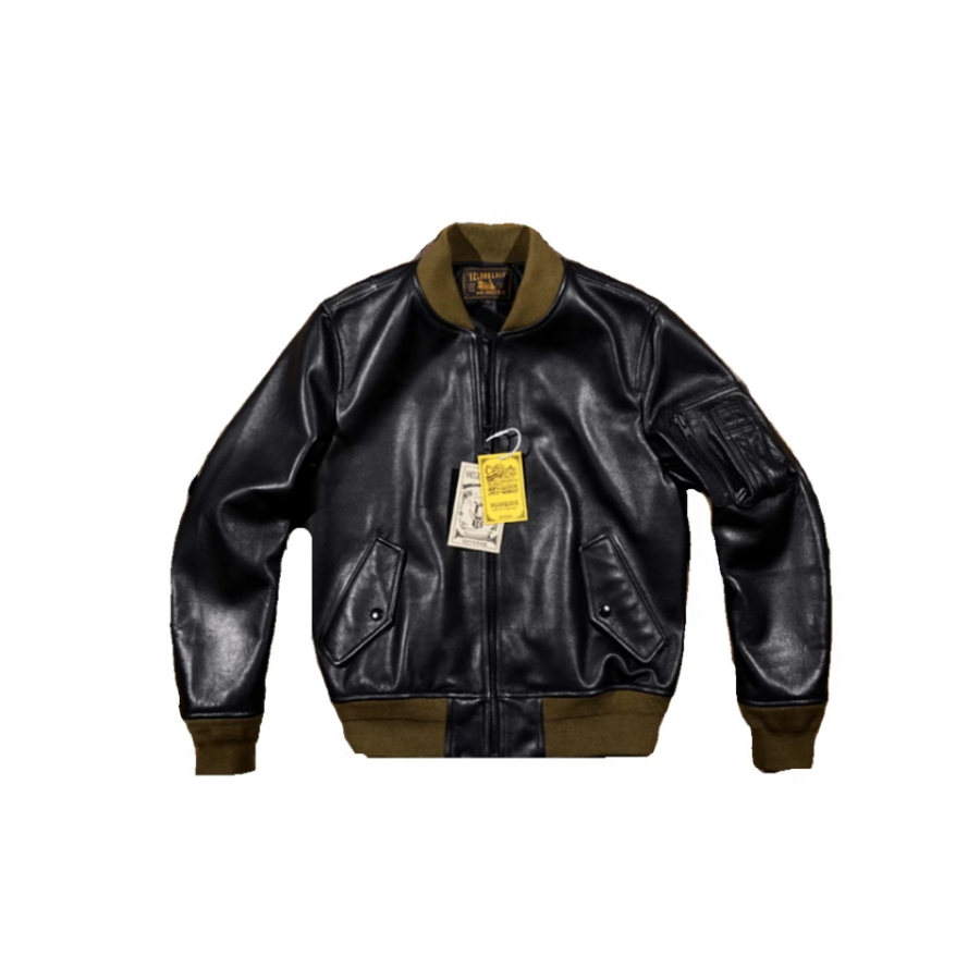 【80s-00s】Leather MA-1 Jacket Men's MA-1 Bomber Leather Jacket – Crush on Retro