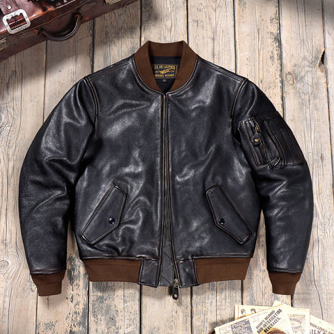 Men's MA-1 Bomber Leather Jacket, Teacore Cowhide
