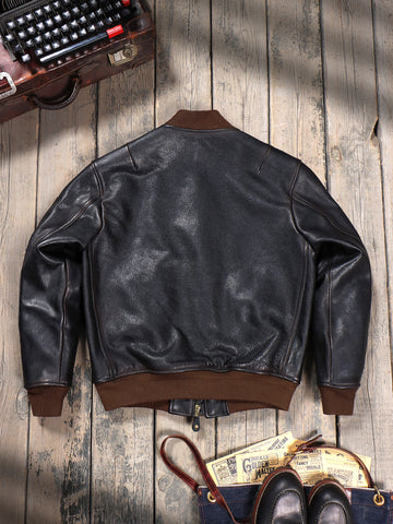Men's MA-1 Bomber Leather Jacket, Teacore Cowhide