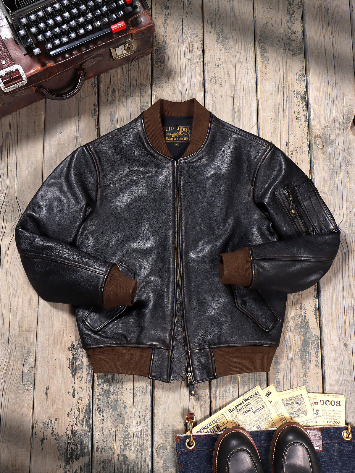 Men's MA-1 Bomber Leather Jacket, Teacore Cowhide