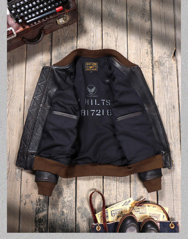 Men's MA-1 Bomber Leather Jacket, Teacore Cowhide