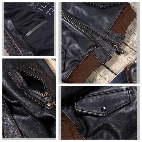 Men's MA-1 Bomber Leather Jacket, Teacore Cowhide