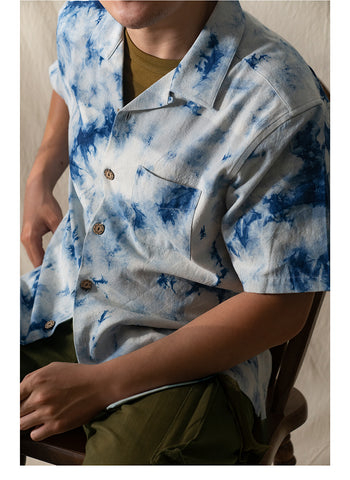 Marble Pattern Tie-dyed Aloha Shirt