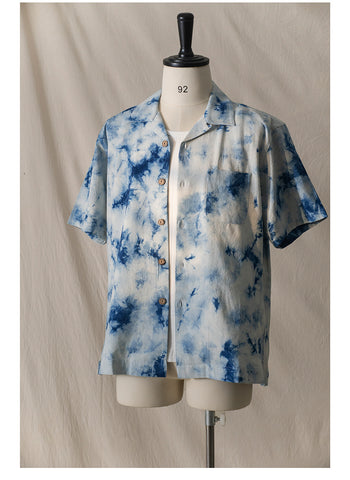 Marble Pattern Tie-dyed Aloha Shirt