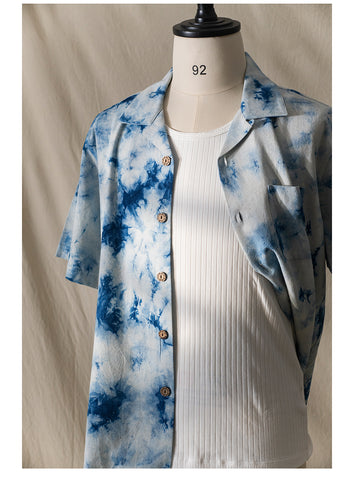 Marble Pattern Tie-dyed Aloha Shirt