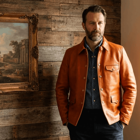 Men's Brakeman Leather Jacket, Amber