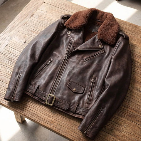 Men's Distressed Double Rider Leather Jacket