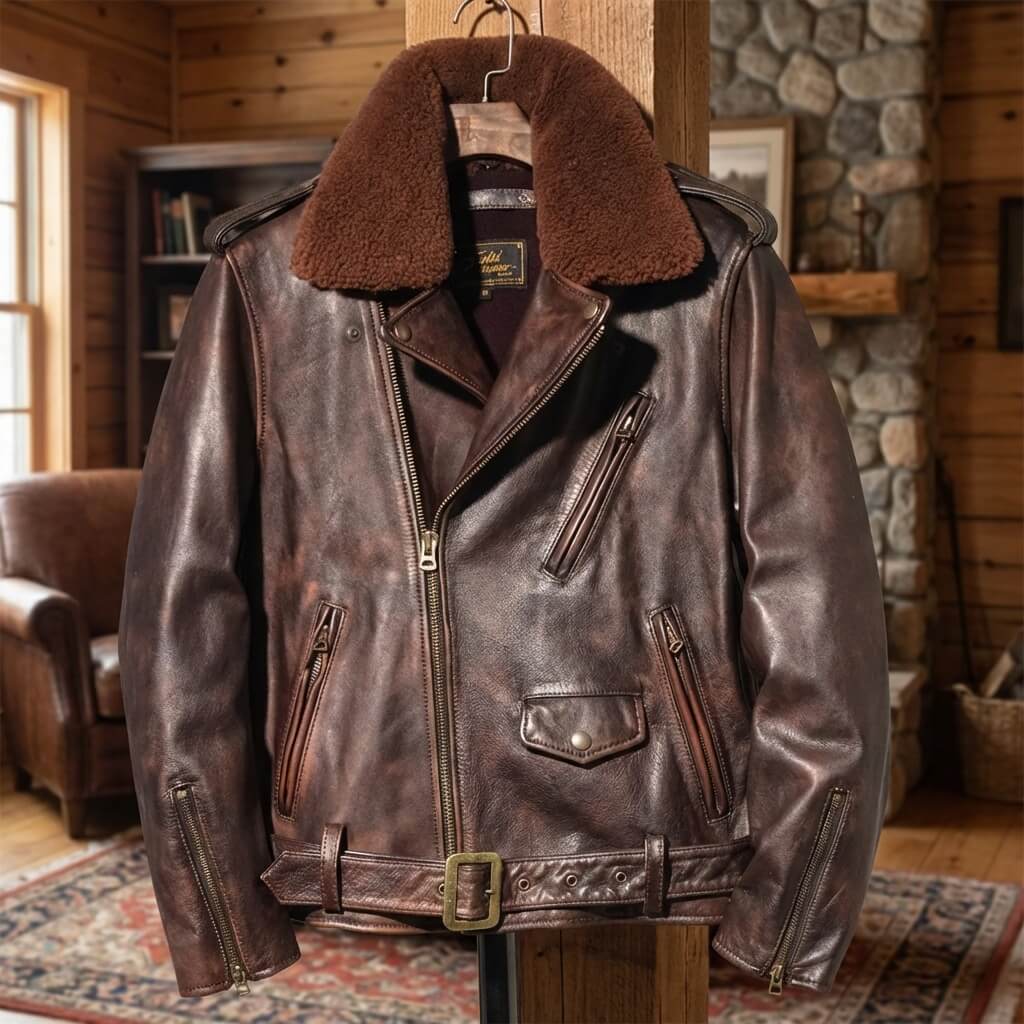 Men's Distressed Double Rider Leather Jacket