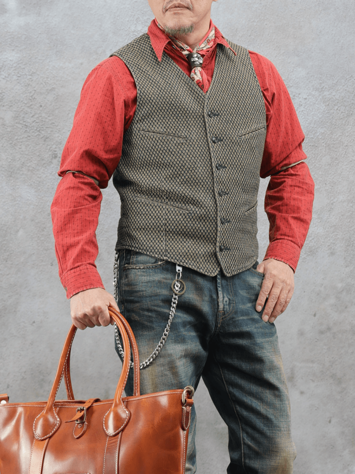 Men's Jacquard V-Neck Vest – Beige