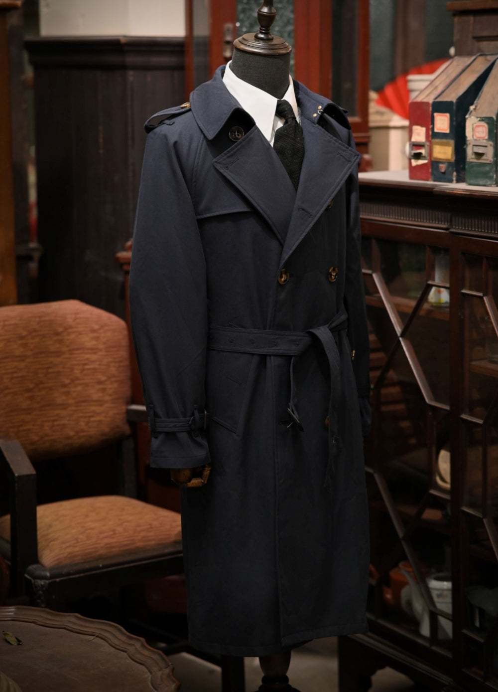 Men's Long Trench Coat Navy / XL Men's Long Trench Coat Navy / XL