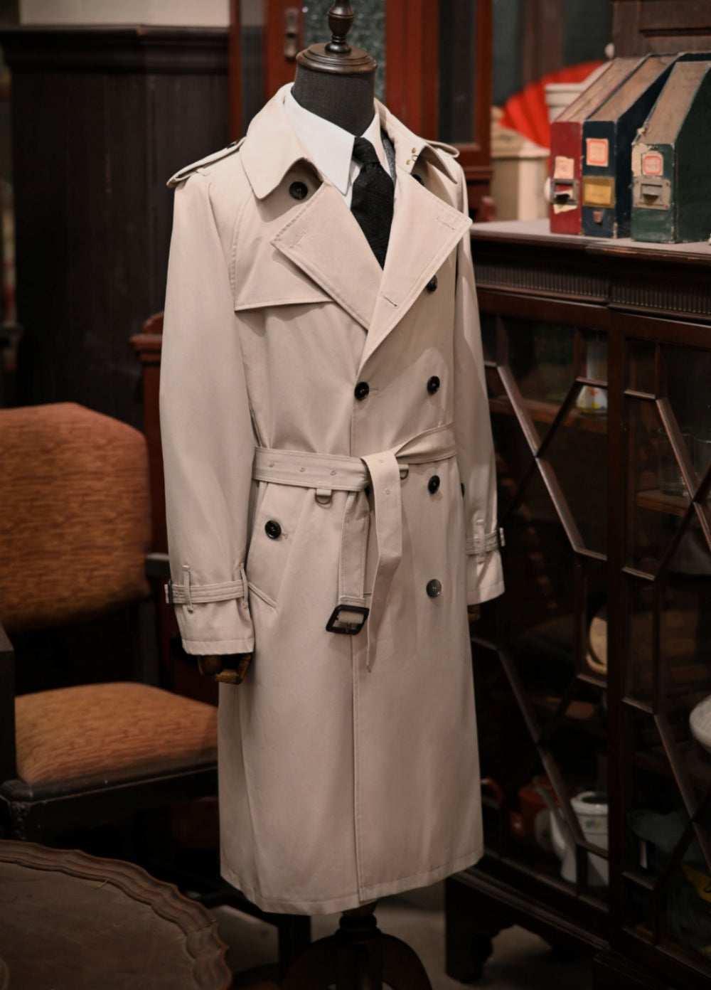Men's Long Trench Coat White / XL