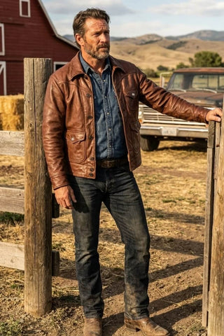 Men's Ranch Leather Jacket, Distressed Sheepskin