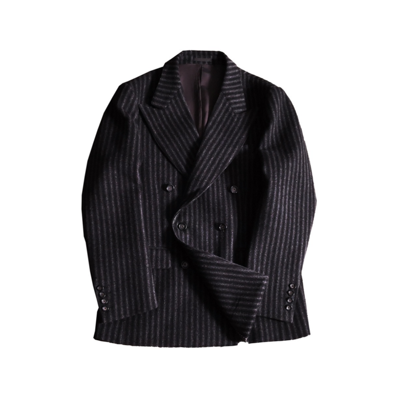 Men's Double-Breasted Tweed Blazer with Peak Lapel