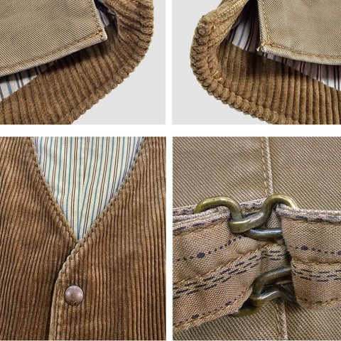 Men's V-neck Corduroy Western Vest, Camel