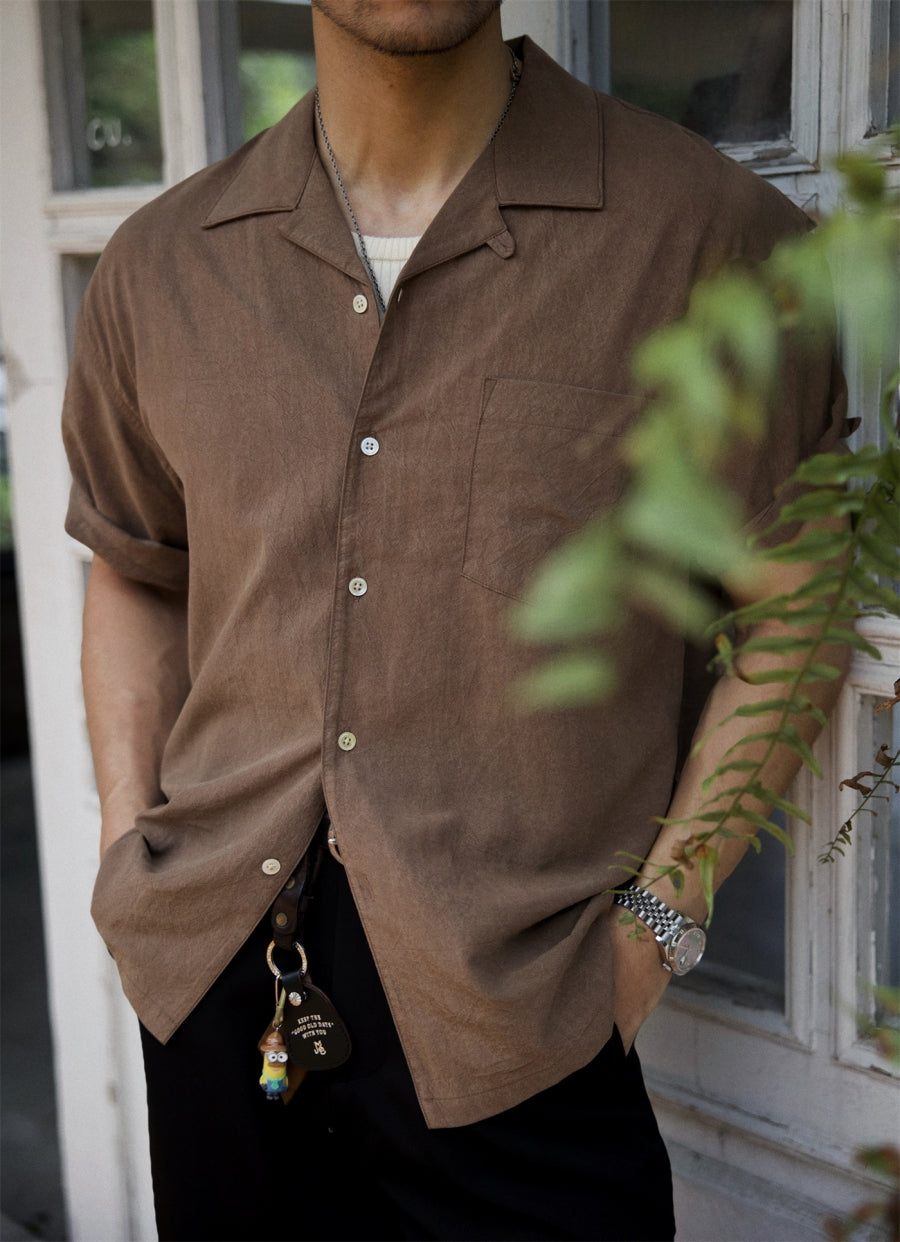 camp shirt Men's Washed Camp Collar Shirt M / Light Coffee