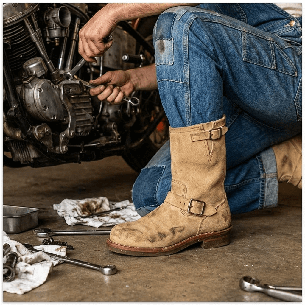 Men's Suede Engineer Boots 9012 – Crush on Retro Men's Suede Engineer Boots 9012 – Crush on Retro