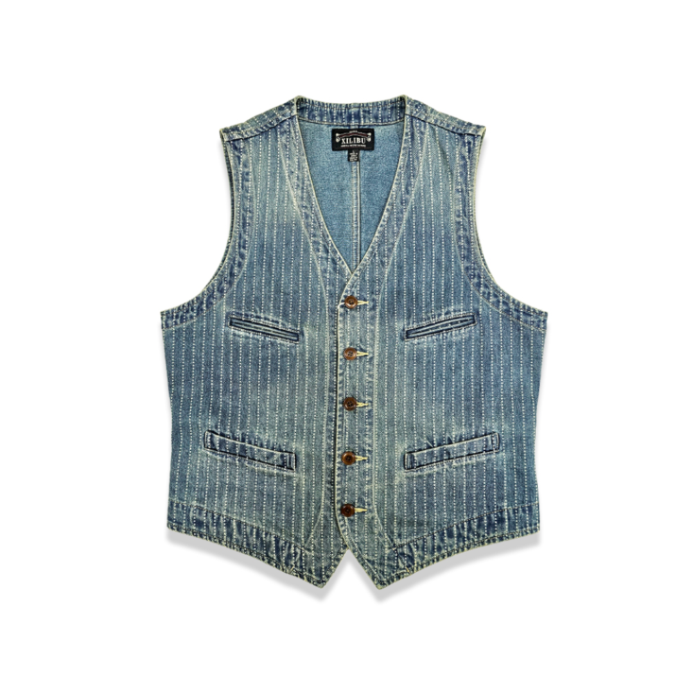 Men_s Washed Blue Striped Vest