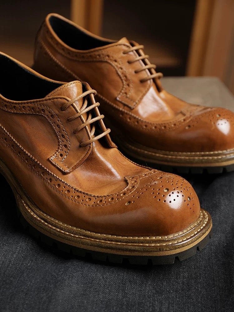 Men's Washed Brogue Derby Shoes