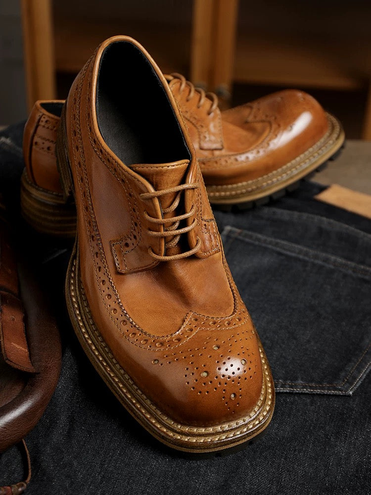 Men's Washed Brogue Derby Shoes