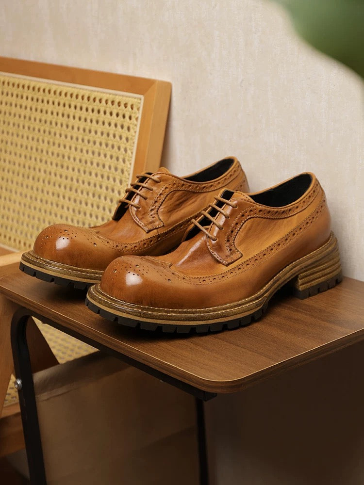 Men's Washed Brogue Derby Shoes