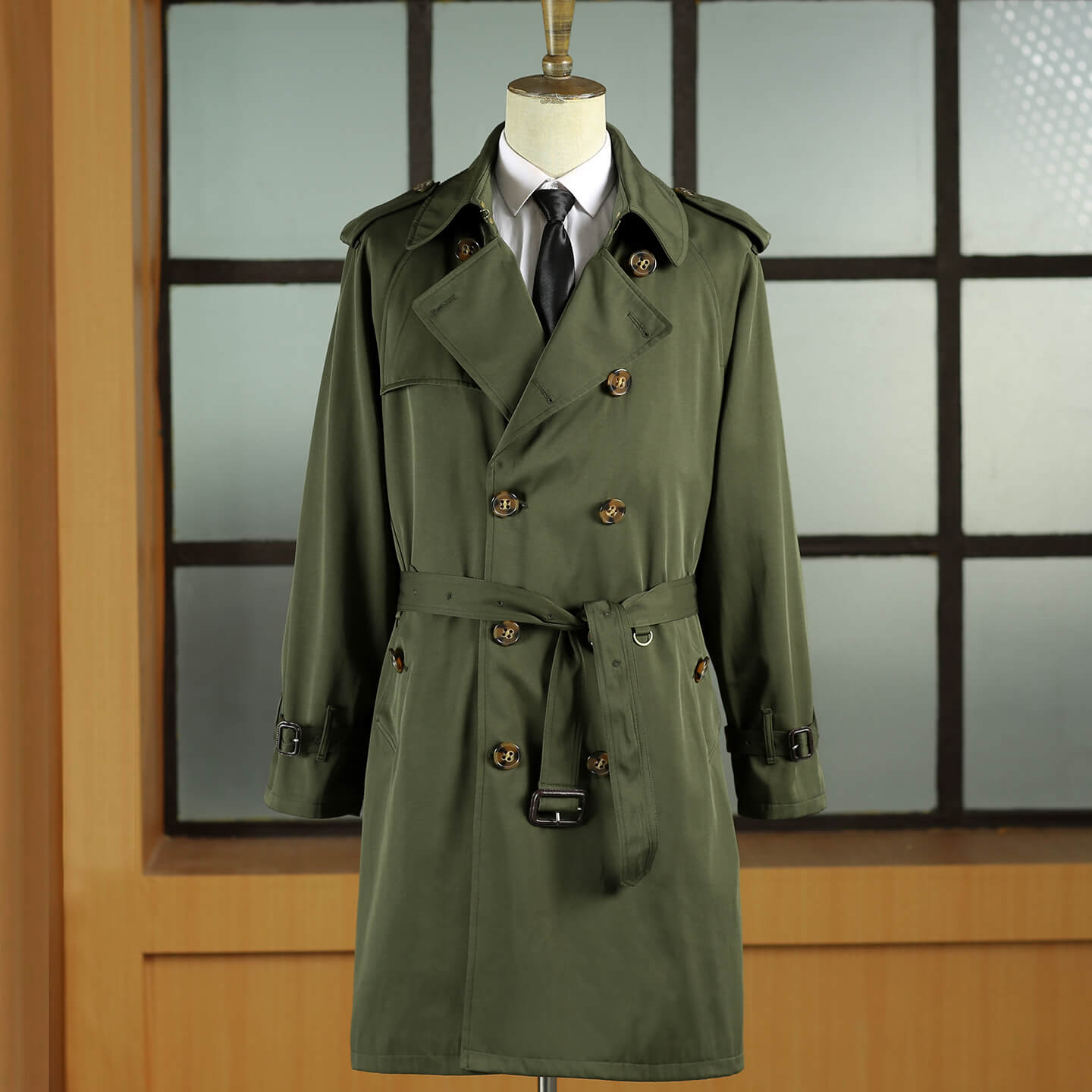 Men's Long Trench Coat Military Green / 4XL Men's Long Trench Coat Military Green / 4XL