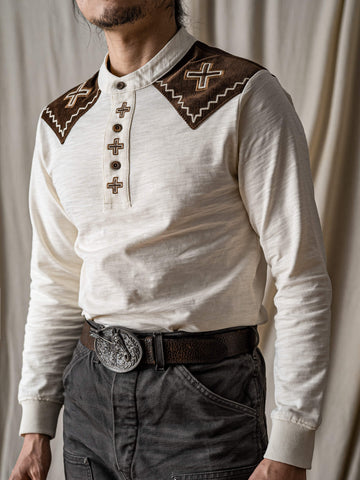 Men's Navajo Cross Embroidered Henley Shirt