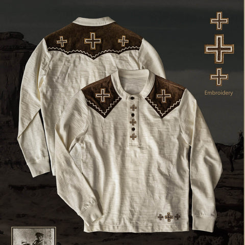 Men's Navajo Cross Embroidered Henley Shirt