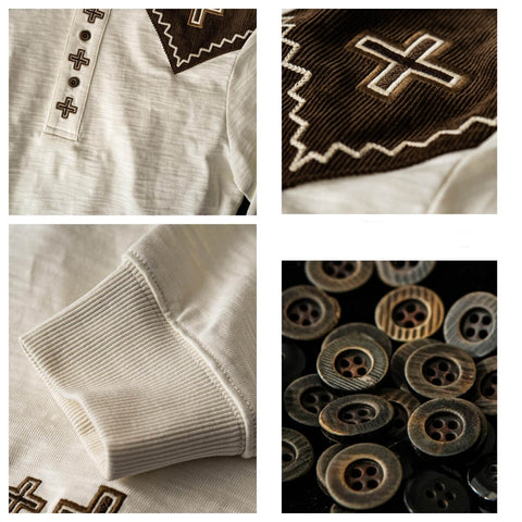 Men's Navajo Cross Embroidered Henley Shirt