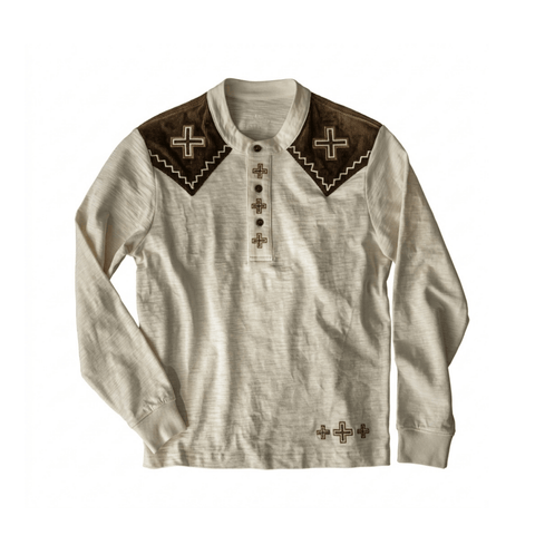 Men's Navajo Cross Embroidered Henley Shirt