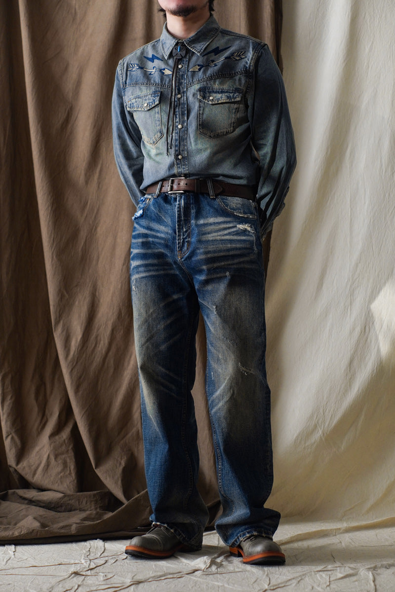 Chemise en jean western avec broderie Navajo pour homme