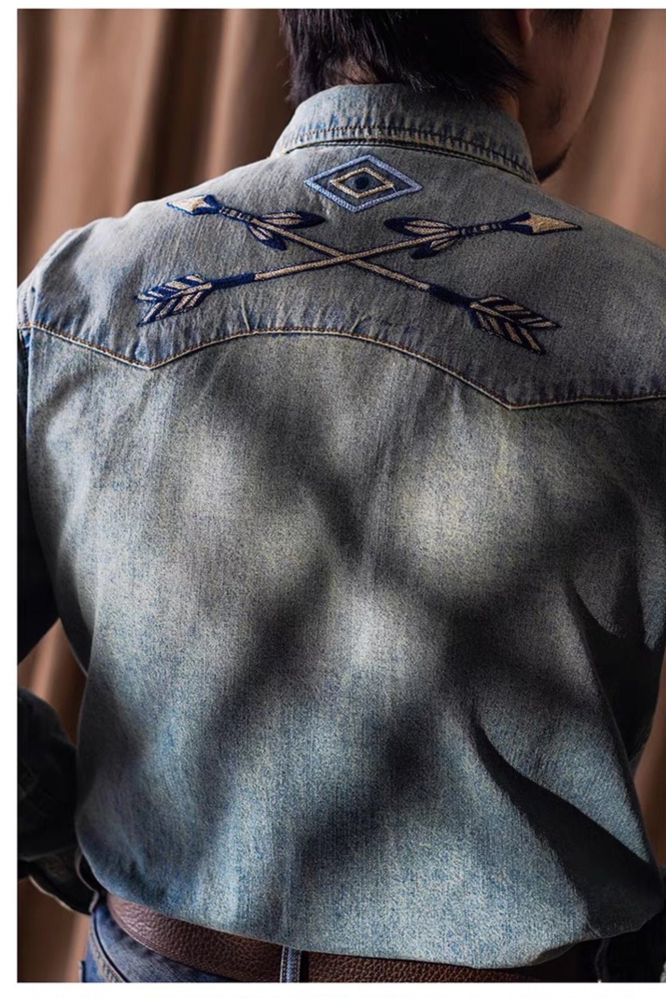 Men's Navajo Embroidery Western Denim Shirt