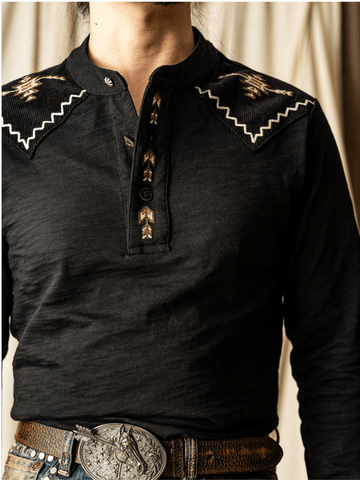 Men's Navajo Arrow Embroidered Henley Shirt