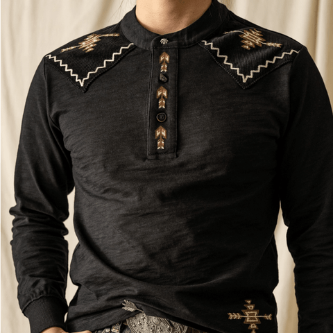 Men's Navajo Arrow Embroidered Henley Shirt