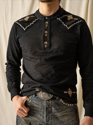 Men's Navajo Arrow Embroidered Henley Shirt