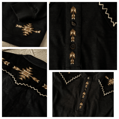 Men's Navajo Arrow Embroidered Henley Shirt