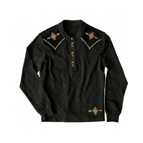 Men's Navajo Arrow Embroidered Henley Shirt