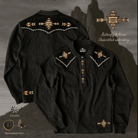 Men's Navajo Arrow Embroidered Henley Shirt