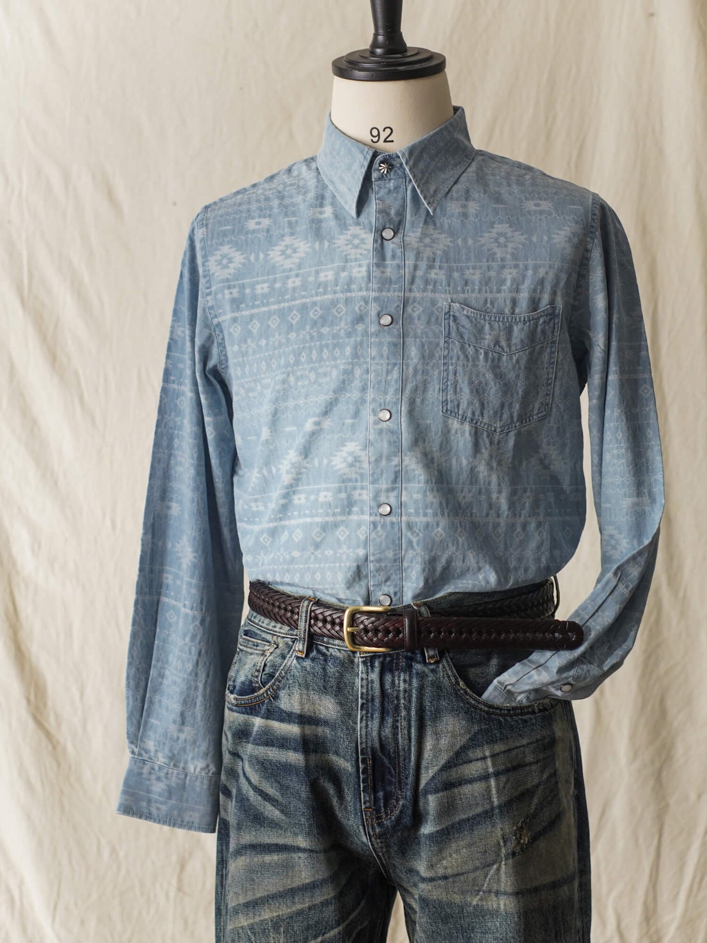 Men's Jacquard Western Denim Shirt