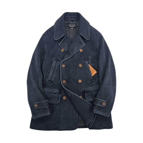 Men's Navy Double Breasted Sashiko Pea Coat