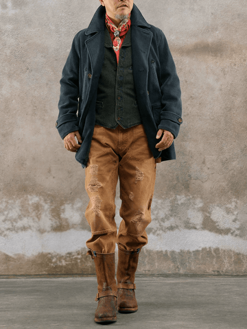 Men's Navy Double Breasted Sashiko Pea Coat