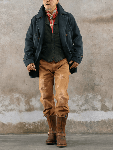 Men's Navy Double Breasted Sashiko Pea Coat