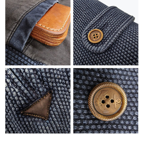 Men's Navy Double Breasted Sashiko Pea Coat
