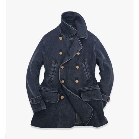 Men's Navy Double Breasted Sashiko Pea Coat
