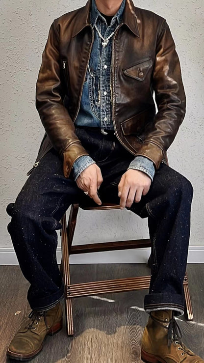 Men's Tan Western Leather Jacket