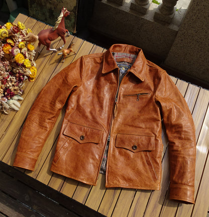 Men's Newsboy Leather Jacket Amber