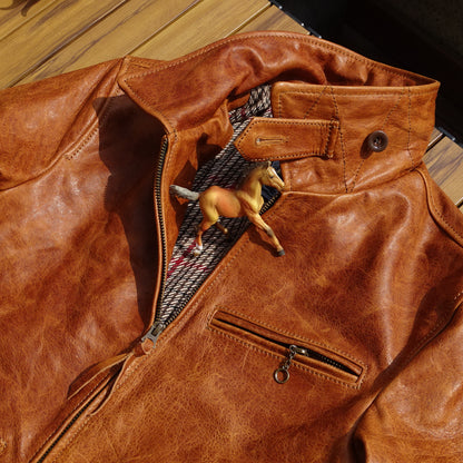 Men's Newsboy Leather Jacket Amber