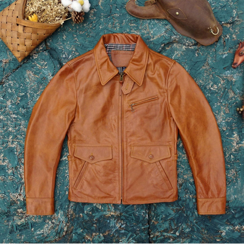 Men's Newsboy Leather Jacket Amber