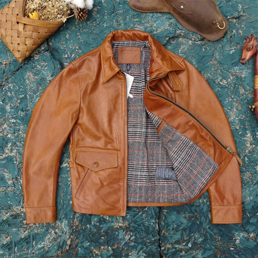 Men's Newsboy Leather Jacket Amber