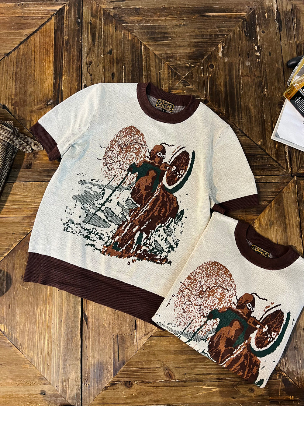 Men's Knitted Jacquard Motorcycle T-shirt