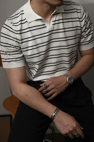 Men's Striped Johnny Collar Shirt